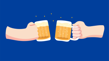 两只手举着啤酒杯干杯庆祝插画壁纸