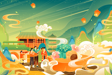 中秋节家人团圆矢量插画