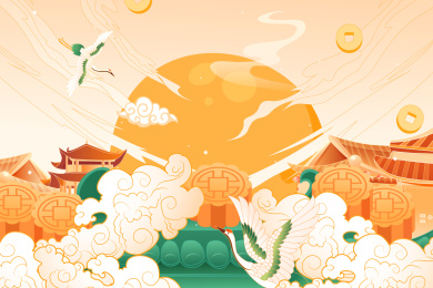 中秋节月饼古建筑矢量插画