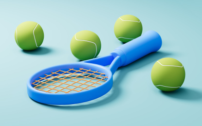 卡通网球与球拍3D渲染