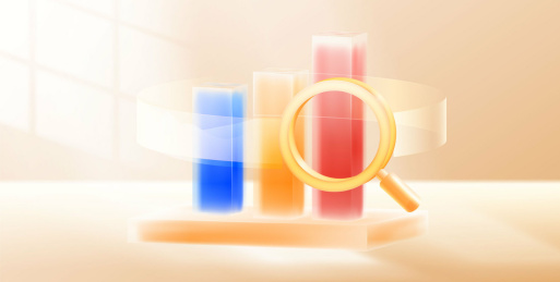 彩色柱状图和放大镜金色