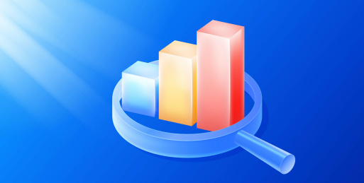 彩色柱状图和放大镜蓝色