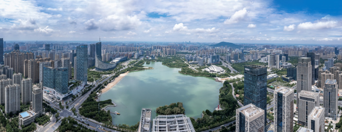航拍安徽合肥城市风光全景大画幅