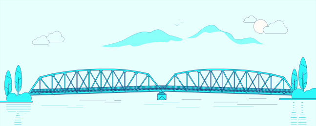 上海外白渡桥线描矢量插画