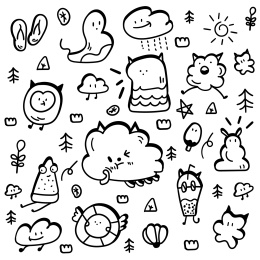 无缝背景可爱涂鸦手绘元素线稿图案