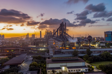 上海宝山钢铁厂日落