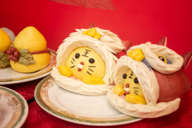 中国北方喜庆用老虎动物形状面食糕点特写