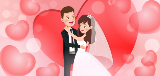 新郎新娘婚礼舞会 庆典比心插画包装矢量图