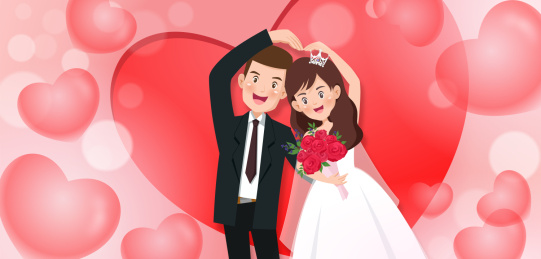 新郎新娘婚礼舞会 庆典比心插画包装矢量图