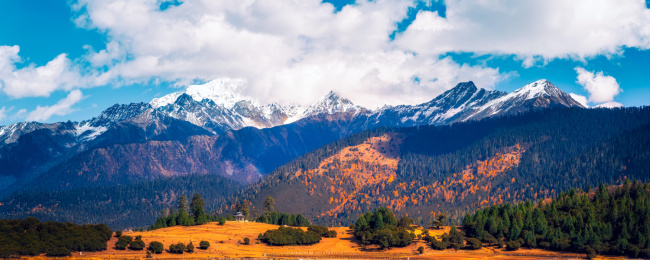 中国西藏林芝鲁朗雪山秋色