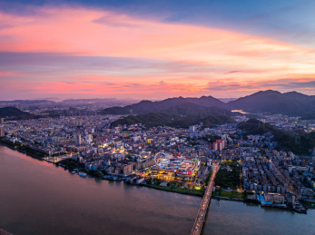 广东珠海斗门井岸日落晚霞夜景航拍