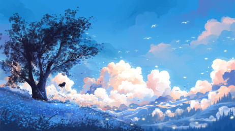唯美小清新树下瞭望远方瞭望的少女插图