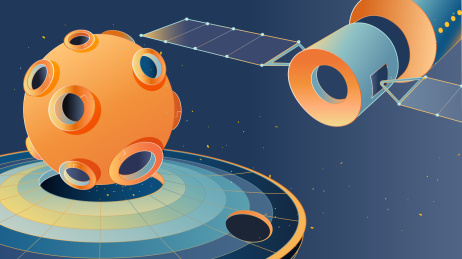 漂浮的星球太空基地和宇宙飞船矢量插画