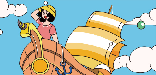 少女乘船外出游玩插画
