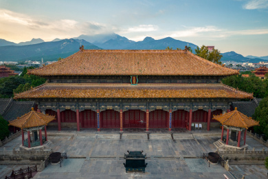 中国山东泰安市泰山区东岳庙岱庙航拍