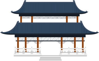 黑色中国古建筑重檐庑殿顶插画