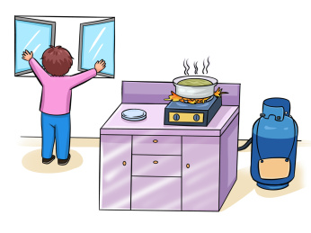 紫色灶台燃气安全漫画保持空气流通元素