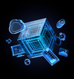 深色蓝黑科技感魔方立方体元素堆3D场景