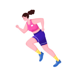 清新扁平插画一个青年女孩快速跑步的侧面