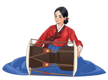 朝鲜素材传传统服饰演奏传统乐器女士弹琴