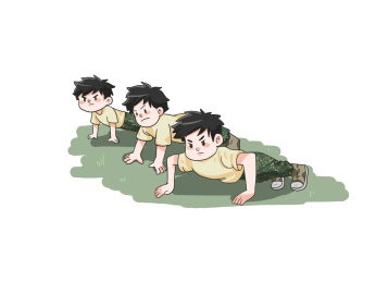 夏令营体能训练三人做俯卧撑漫画元素