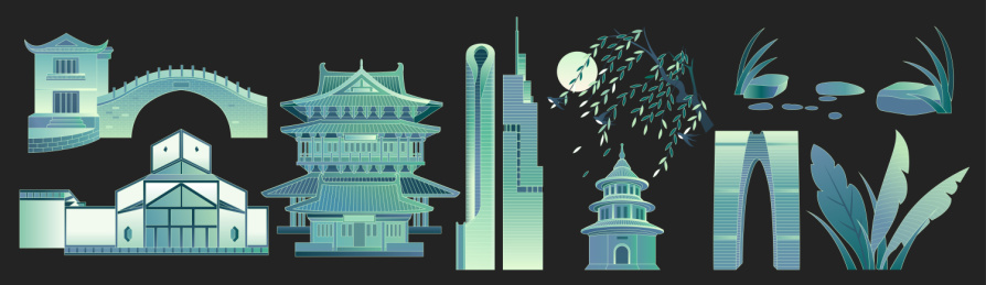 中国江苏苏州城市矢量插画