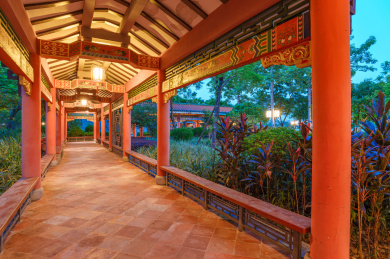 佛山顺峰山公园中式园林传统亭廊建筑夜景