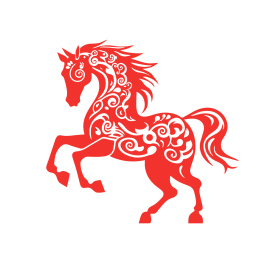 中国新年十二生肖马生肖剪纸窗花矢量插画