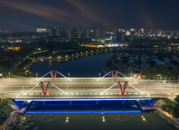 河南省禹州市航拍市区药城桥夜景