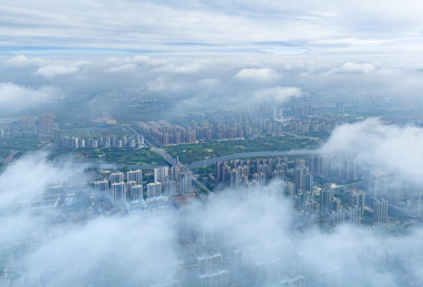 云上航拍河南禹州市颍河穿过市区