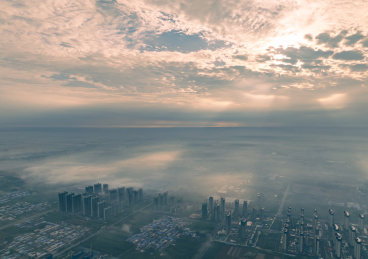 河南省禹州市市区日出晨雾