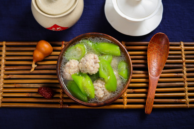 快餐外卖菜肴美食胜瓜鲜肉丸子汤