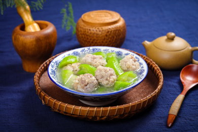 快餐外卖菜肴美食胜瓜鲜肉丸子汤