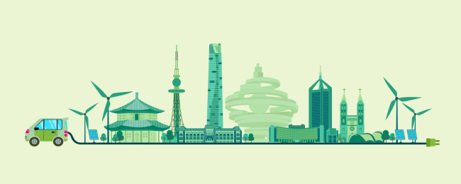 青岛绿色环保城市主题插画