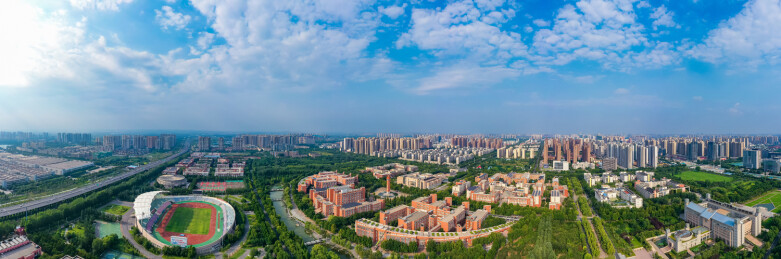 航拍郑州大学校园风光高校建筑群大学城校舍