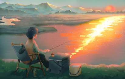 夕阳垂钓