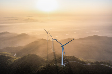 航拍湖南长沙宁乡罗仙寨风电场