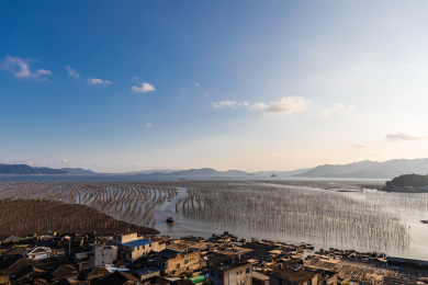 海上日落晚霞的福建霞浦沿海滩涂自然风光