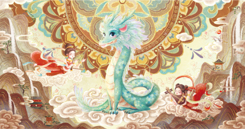 青龙在天敦煌国风插画