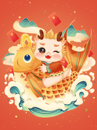 龙年国潮喜庆春节新年金龙鲤鱼