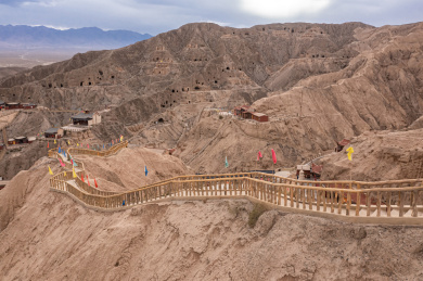 中国甘肃张掖肃南祁丰乡文殊寺景区航拍