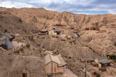 中国甘肃张掖肃南祁丰乡文殊寺景区航拍