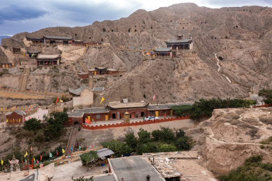 中国甘肃张掖肃南祁丰乡文殊寺景区航拍