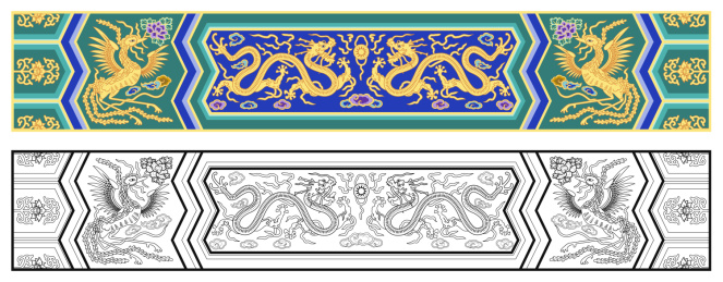中国传统建筑龙凤图案插画素材矢量图