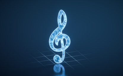 蓝色科技感音符谱号3D渲染
