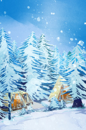 下大雪的森林里的小房子建筑雪景插画
