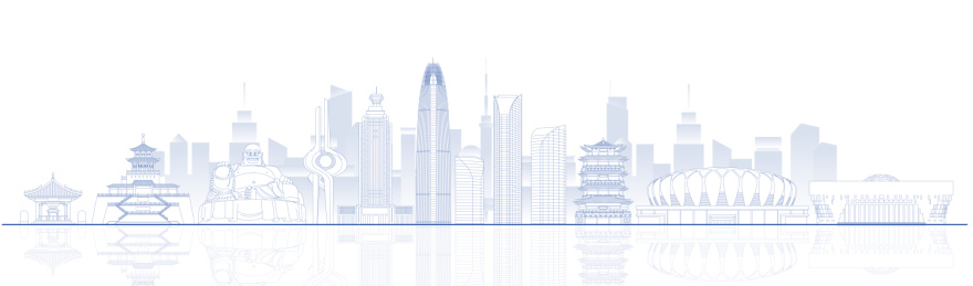 济南城市地标建筑蓝色线稿矢量插画海报