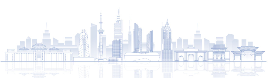 南京城市地标建筑蓝色线稿矢量插画海报