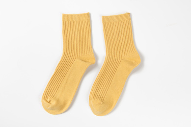 白色背景上的一双黄色袜子