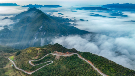 重庆酉阳：初冬晨雾云端公路